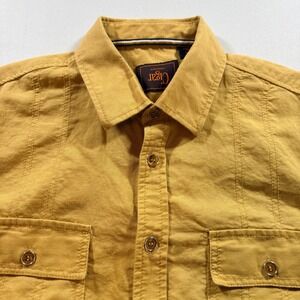 Cigar Couture Linen Button Down Shirt Mens Medium Mustard Yellow Pintuck Pleated